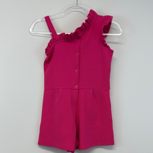 NWT Janie and Jack Girl 8 Pink Melon Textured Ruffle Shoulder Romper - Picture 6 of 8